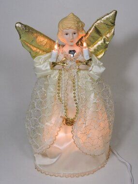 Lighted Angel Christmas Tree Topper - 10 Lights Total - Angel Holding  2 Candles
